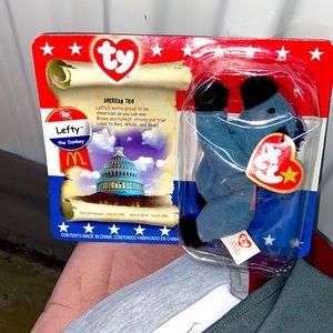 NIB RARE VINTAGE TY LEFTY MCDONALDS DONKEY BEANIE BABY ONE OF THE AMERICAN TRIO